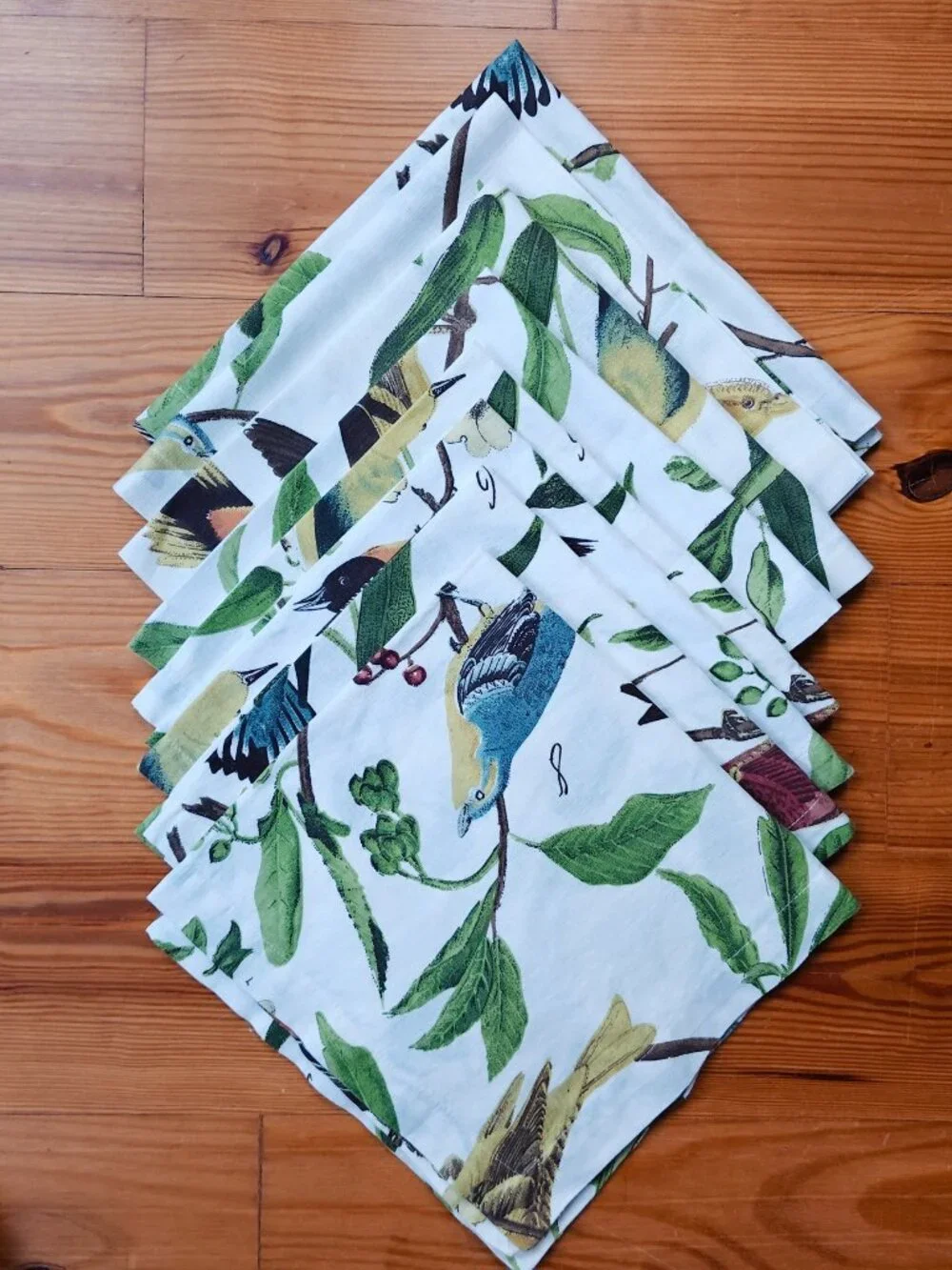 Pottery Barn Nola Songbird Napkins Set of 8 Cotton Linen 20x20 Colorful Botanic